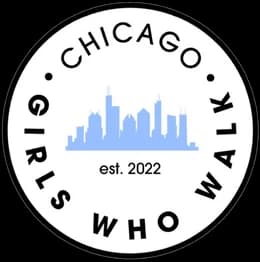 Chicago Girls Who Walk logo: a circular badge reading Chicago Girls Who Walk around a pale blue Chicago skyline, with est. 2022 beneath it.