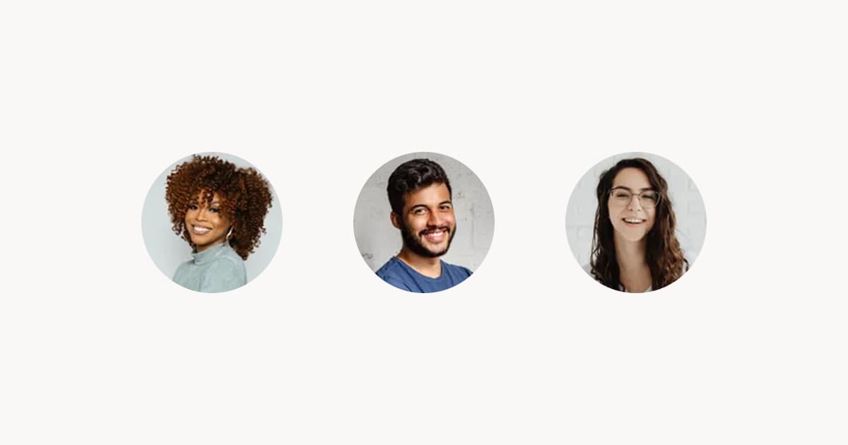 Three circular contact photos in a row