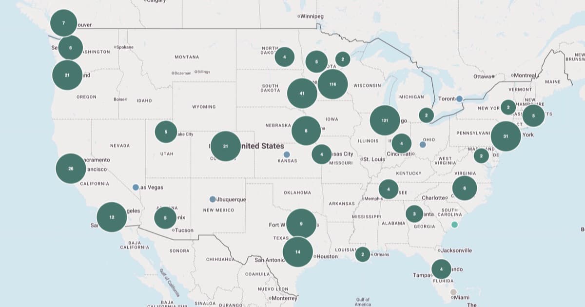 A map showing where a person's contacts live and where they have travelled