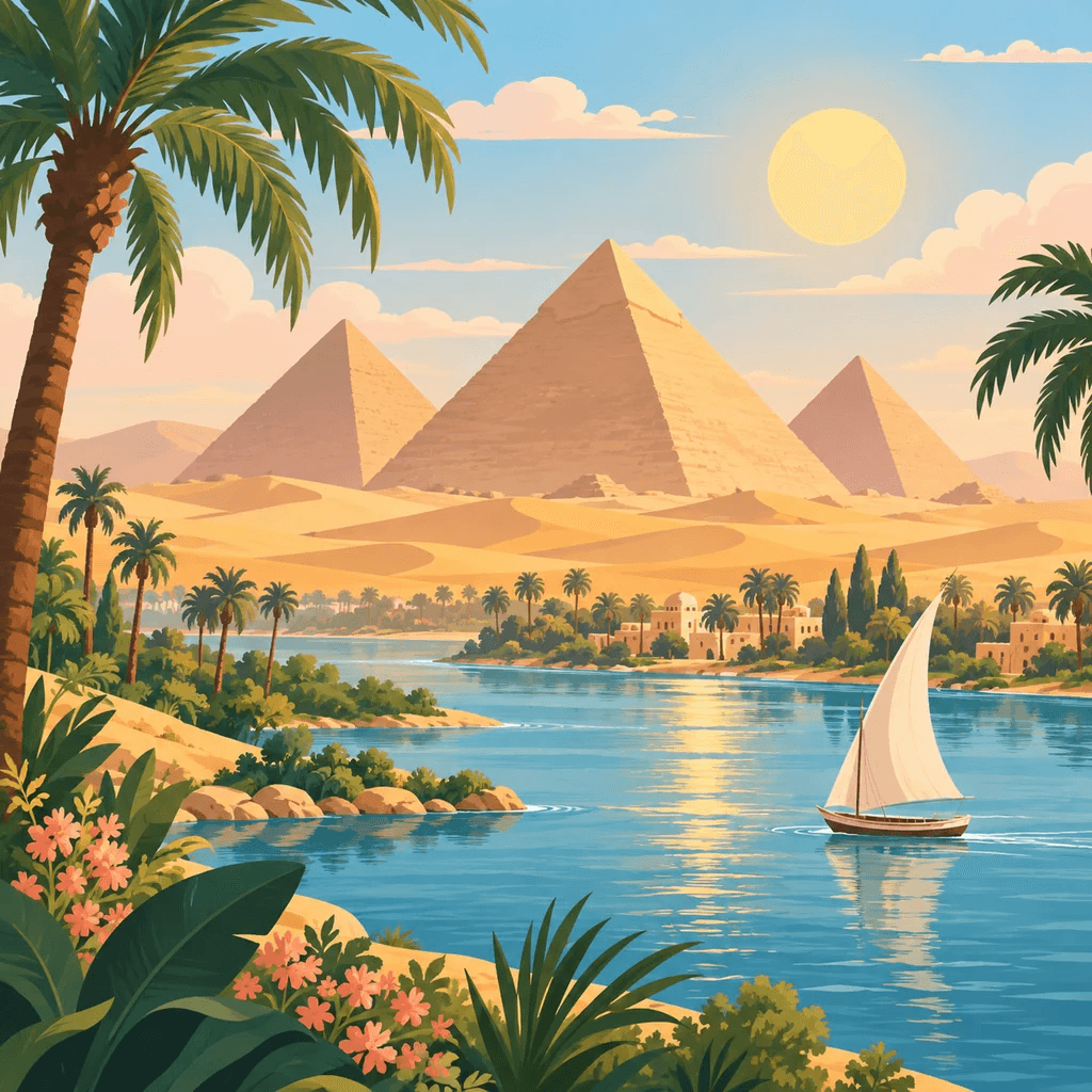 The illustrated Pyramids of Giza stamp from Pond Passport